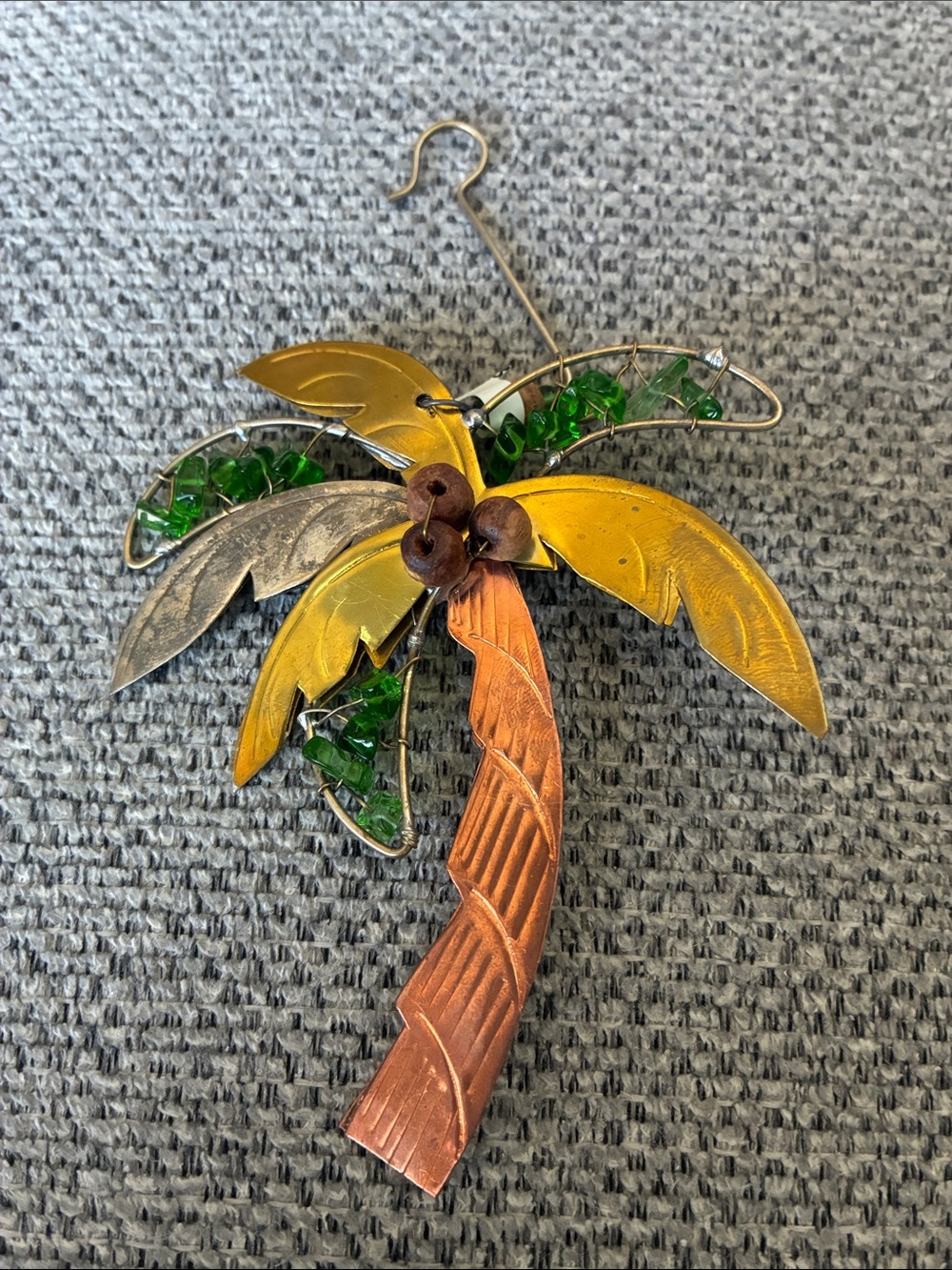 Handcrafted Yellow & Green Palm Tree Ornament - Tropical Holiday Decor